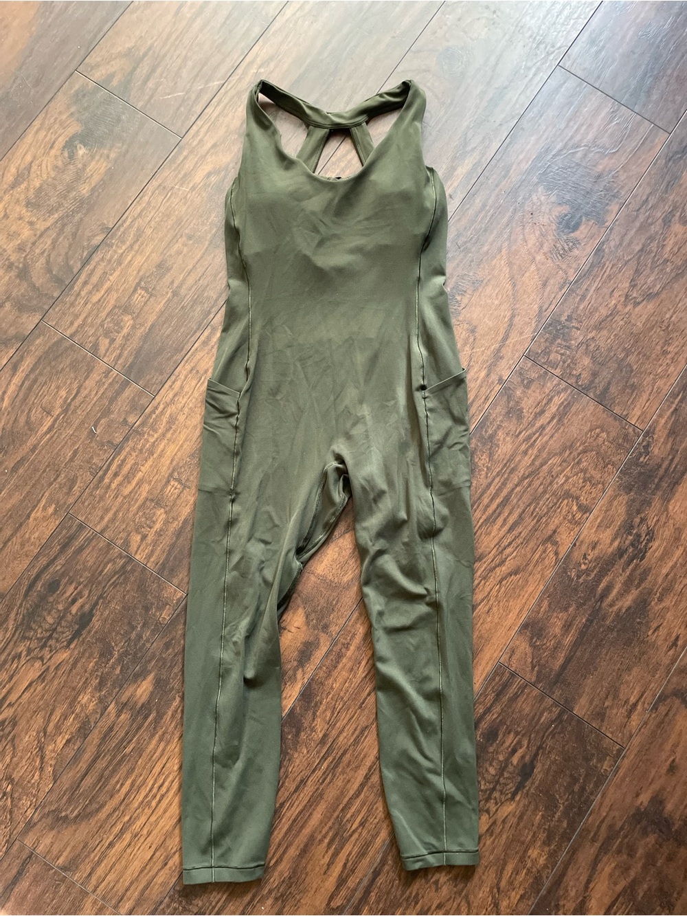 Athleta Olive Green Strappy Racerback Jumpsuit